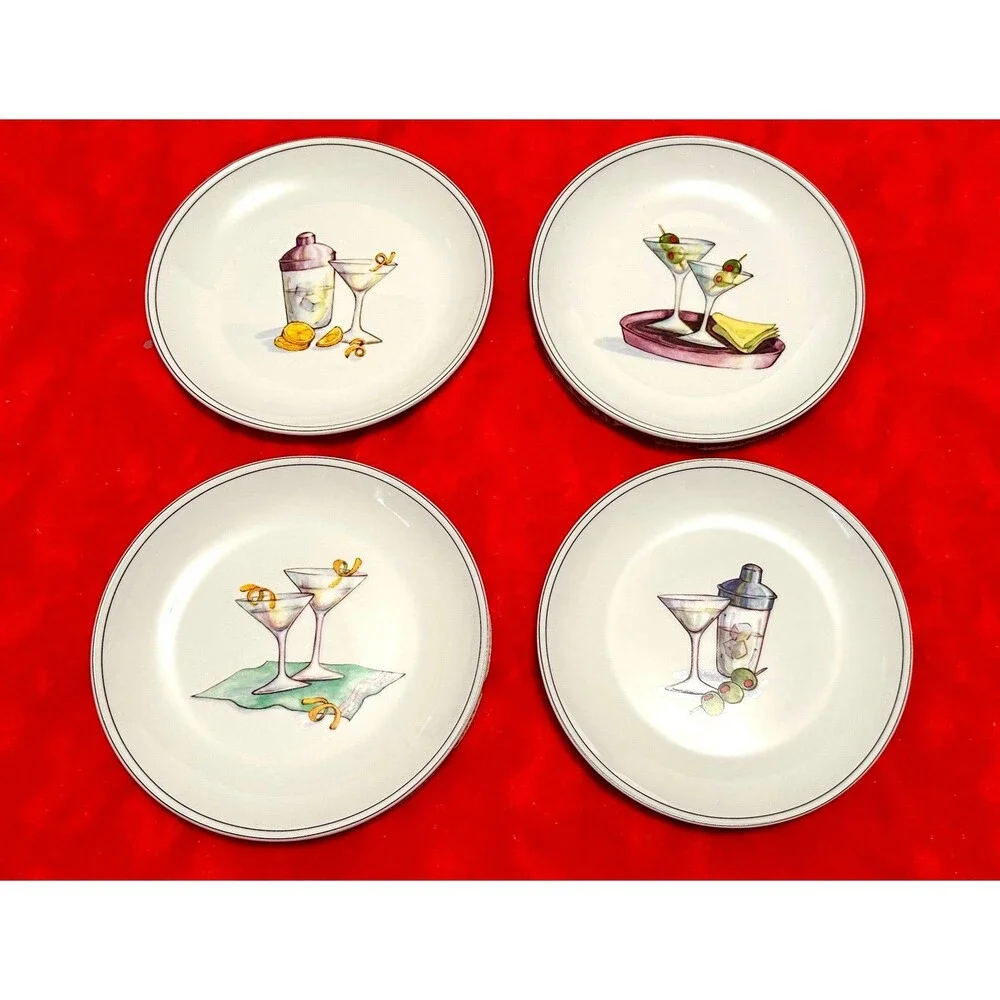 BOSTON WAREHOUSE MARTNI PORCELAIN PLATES Set of 4